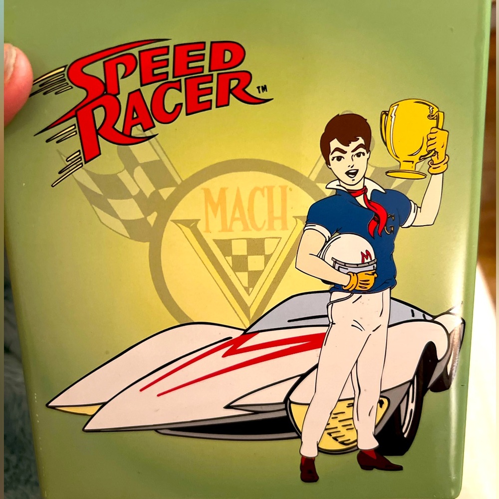 Speed Racer Vintage Metal Tissue Holder in awesome used shape - bright colors